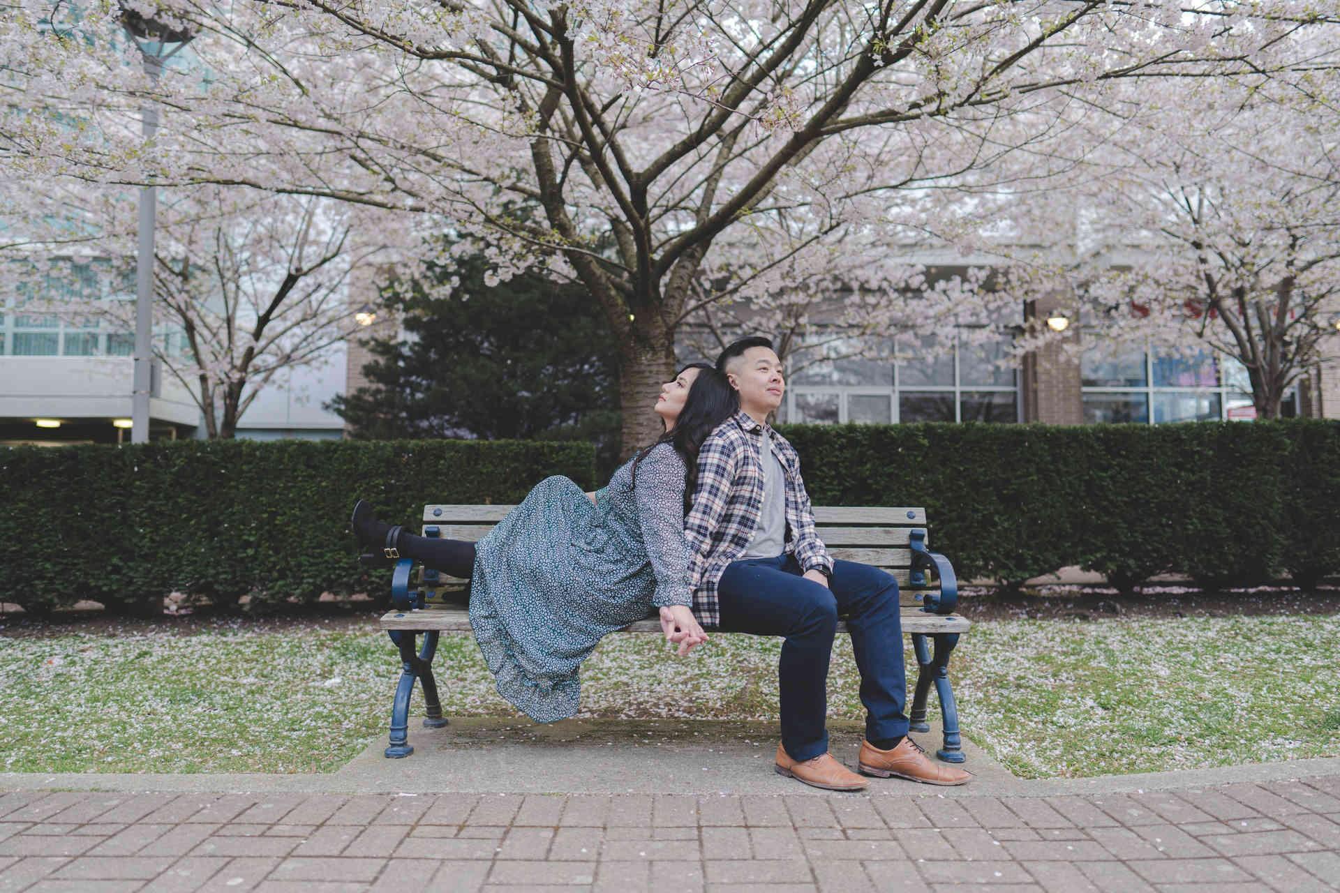 Burnaby Cherry Blossom Engagement Photoshoot at Cherry Blossom Garden with Rose & Hoang