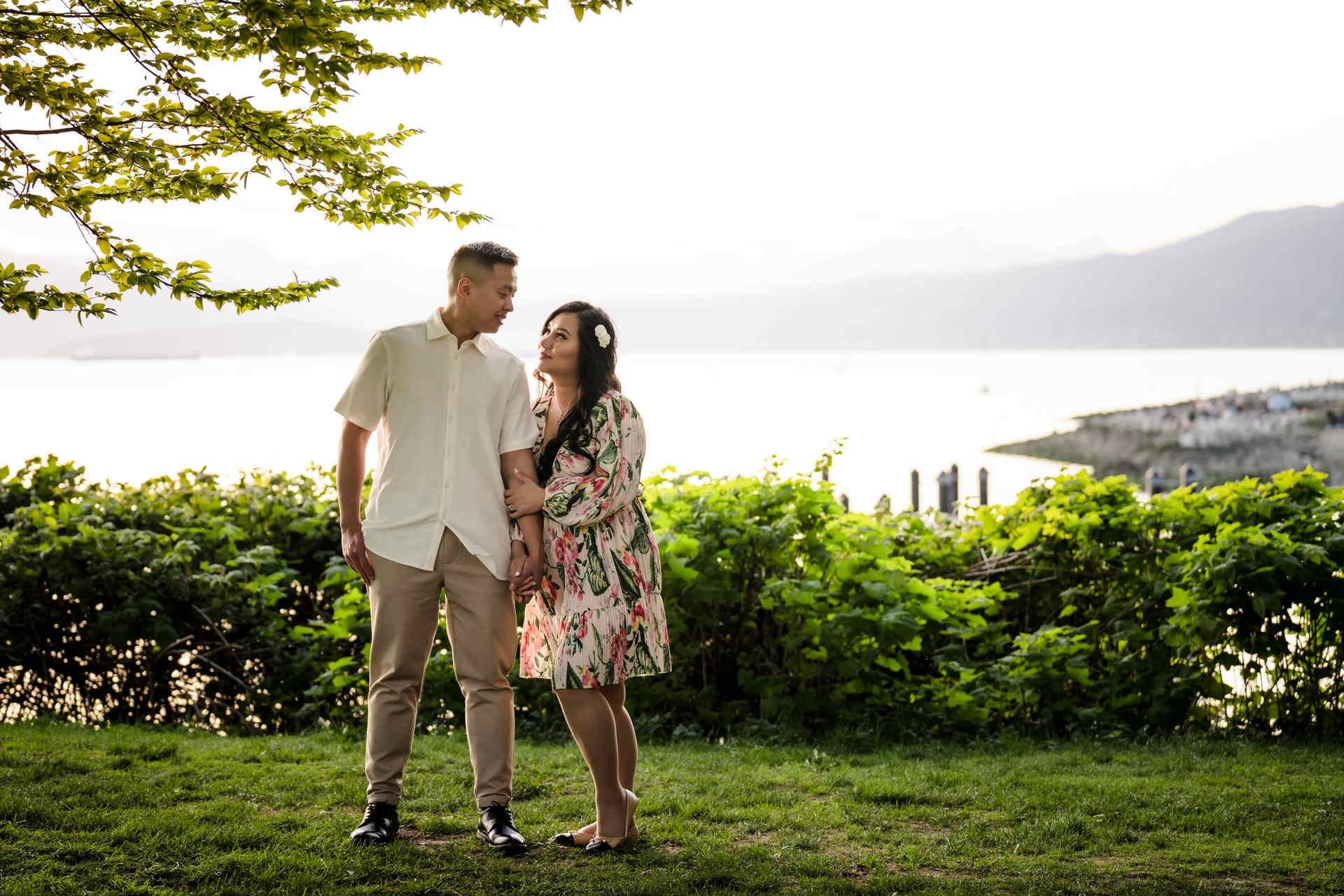 Downtown Vancouver Prenatal Photoshoot at Sunset Beach with Rose & Hoang